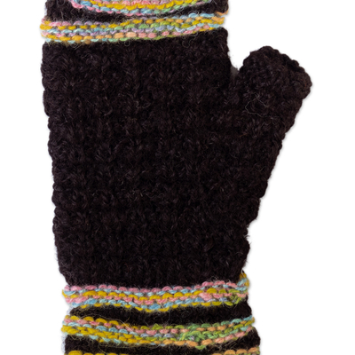 fingerlose Handschuhe aus 100 % Alpaka - gestreifte fingerlose Handschuhe aus 100 % Alpaka, handgestrickt in Peru