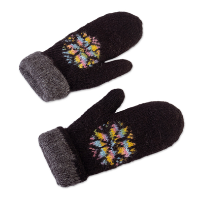 100% alpaca reversible gloves, 'Chic Snowflakes' - Unisex 100% Alpaca Reversible Gloves Hand-Knitted in Peru