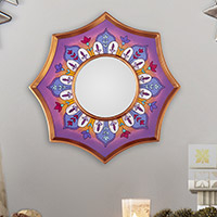 Reverse painted glass mirror, 'Lilac Star' - Lilac Floral Star Reverse Painted Glass Mirror 