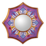 Reverse painted glass mirror, 'Lilac Star' - Lilac Floral Star Reverse Painted Glass Mirror 