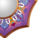 Reverse painted glass mirror, 'Lilac Star' - Lilac Floral Star Reverse Painted Glass Mirror 