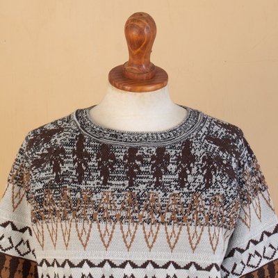 Acrylic and baby alpaca blend pullover, 'Chocolate Peaks' - Geometric Brown Acrylic and Baby Alpaca Blend Pullover
