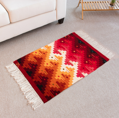 Wool area rug, 'Flying Birds' (2x3) - Colorful Fringed Wool Area Rug Hand-Woven in Peru (2x3)