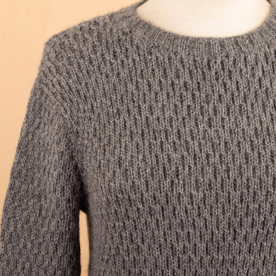 pullover aus 100 % Baby-Alpaka - Grauer Pullover, handgestrickt aus 100 % Baby-Alpaka in Peru