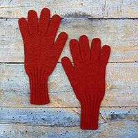 Handschuhe aus 100 % Baby-Alpaka, „Sundown“ – orangefarbene Unisex-Handschuhe, handgestrickt aus 100 % Baby-Alpaka in Peru