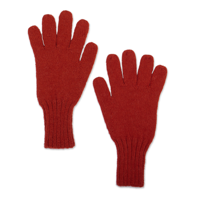 Unisex Orange Gloves Hand-Knit from 100% Baby Alpaca in Peru