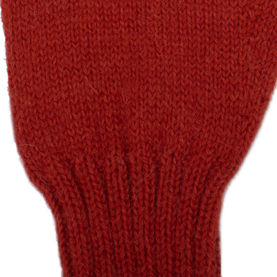 100% baby alpaca gloves, 'Sundown' - Unisex Orange Gloves Hand-Knit from 100% Baby Alpaca in Peru