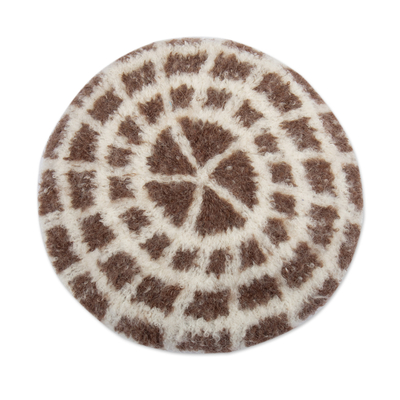 Alpaca blend beret, 'Roads to the City' - Brown and Ivory Alpaca Blend Beret Knitted by Hand in Peru