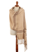 schal aus 100 % Baby-Alpaka - Beigefarbener Schal mit Fransen und Streifen, handgewebt aus 100 % Baby-Alpaka