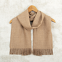100% baby alpaca scarf, 'Honey Charm' - Brown Scarf Hand-Woven From 100% Baby Alpaca in Peru