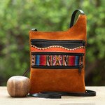 Alpaca blend-accented suede sling, 'Sepia Andes' - Handcrafted Leather and Alpaca Blend-Accented Sepia Sling