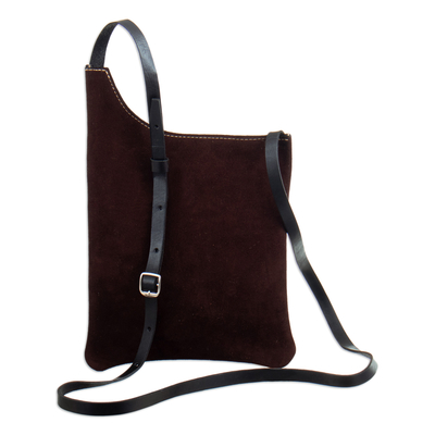 Alpaca blend-accented suede sling, 'Chocolate Andes' - Handmade Leather and Alpaca Blend-Accented Chocolate Sling