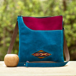 Wool-accented suede sling, 'Magenta Soul' - Handcrafted Magenta and Blue Suede Sling with Wool Accent