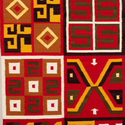 Wandteppich aus Woll- und Baumwollmischung - Handgewebter geometrischer traditioneller Wandteppich aus Wolle und Baumwolle