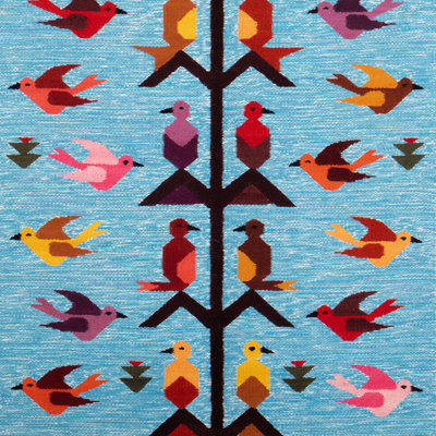 Wool and cotton blend tapestry, 'Hummingbird Passage in Blue' - Handwoven Bird-Themed Blue Wool and Cotton Blend Tapestry