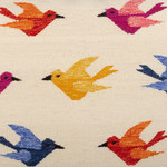 Wool cushion cover, 'Chanting Birds' - Bird-Themed Ivory Wool Cushion Cover with Colorful Details