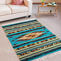 Wool rug, 'Ancestral Winds' (4x6) - Handloomed Wool Rug with Geometric Motifs and Tassels (4x6)