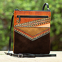 Leather-accented suede sling, 'Andean Procession'