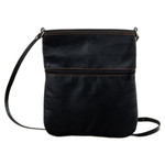 Wool-accented leather sling, 'Andean Dame' - Handcrafted Brown and Black Leather Sling with Wool Accent