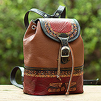 Leather backpack, 'Andean Traditions'