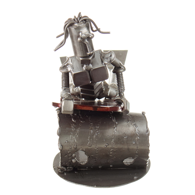 Recycled metal statuette, 'Oceanic Mission' - Eco-Friendly Recycled Metal Statuette of Lifeguard from Peru
