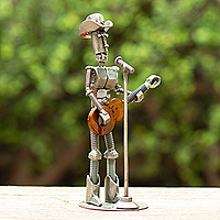 Recycled metal statuette, 'Melodies From my Town' - Eco-Friendly Rustic Metal Statuette of Country Music Singer