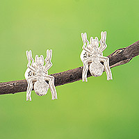 Sterling silver button earrings, 'Nazca Spider' - Nazca-Themed Spider Sterling Silver Button Earrings