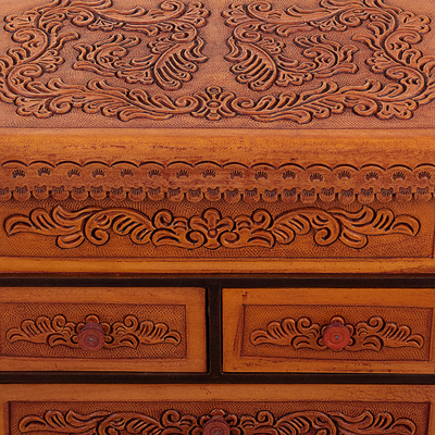 Joyero de madera y cuero - Joyero clásico artesanal de madera marrón y cuero