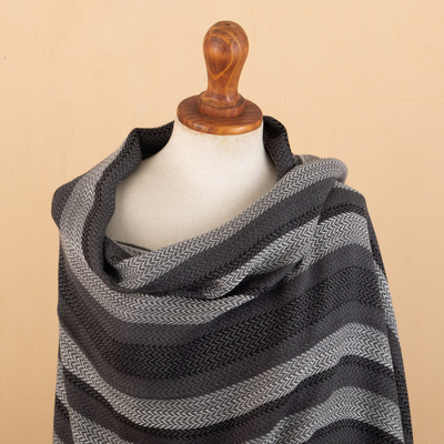 Baby alpaca blend shawl, 'Classic Shades' - Handloomed Baby Alpaca Blend Striped Shawl in Black and Grey