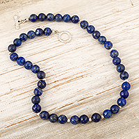 Lapis lazuli beaded necklace, 'Lapis Lazuli Beauty'