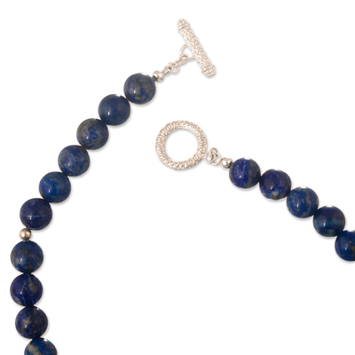 Lapis lazuli beaded necklace, 'Lapis Lazuli Beauty' - Sterling Silver and Lapis Lazuli Beaded Necklace from Peru