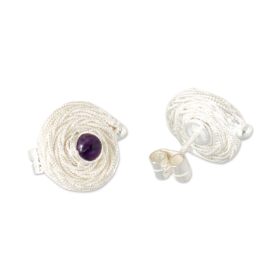 Amethyst filigree drop earrings, 'Spiral Glam' - 925 Silver Filigree Drop Earrings with Amethyst Gemstones