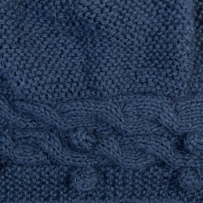 Gorro tejido 100% alpaca - Gorro Cable Knit Azul 100% Alpaca Hecho a mano en Perú
