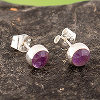 Amethyst stud earrings, 'Perfect in Purple' - Classic Sterling Silver Stud Earrings with Amethyst Stones