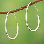 Modern Sterling Silver Half-Hoop Earrings Crafted in Peru, 'Lustrous Appeal'