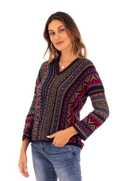 Alpaca blend sweater, 'Andean Threads' - Alpaca Blend Sweater with V-Neck and Kimono-Style Sleeves