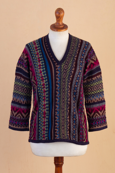 Alpaca Blend Sweater with V-Neck and Kimono-Style Sleeves - Andean ...