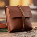 Men's leather toiletry case, 'Mahogany Voyager' - Handcrafted Men's Mahogany Leather Toiletry Case