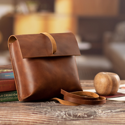 Men's leather toiletry case, 'Copper Voyager' - Handcrafted Men's Copper Leather Toiletry Case