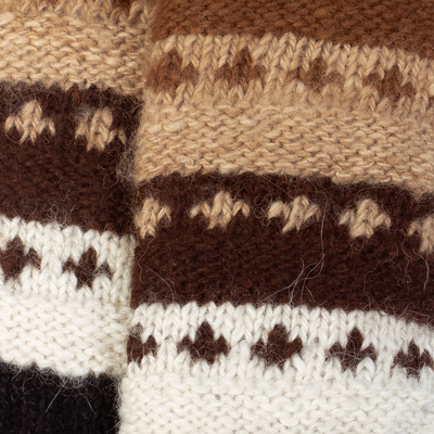 100% alpaca socks, 'Chocolate colours' - Handwoven Inca-Inspired Alpaca Socks in Brown and White Hues