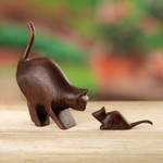 Wood sculptures, 'Games and Fun' (set of 2) - Cat and Mouse Cedar Wood Sculptures from Peru (Set of 2)