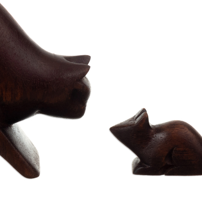 Esculturas de madera, (juego de 2) - Esculturas de madera de cedro de gato y ratón de Perú (juego de 2)
