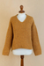 Jersey en mezcla de alpaca - Suéter tejido suave de mezcla de alpaca en tono miel sólido