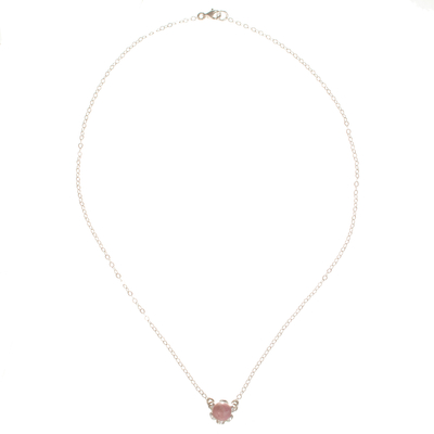 Rhodonite pendant necklace, 'Compassion Blossom' - Floral Sterling Silver Pendant Necklace with Pink Rhodonite