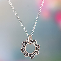 Sterling silver pendant necklace, 'Infinite Bloom' - Classic Floral Sterling Silver Pendant Necklace from Peru