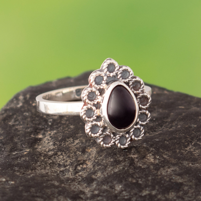 Amethyst cocktail ring, 'Palace Mystery' - Polished Sterling Silver Cocktail Ring With Natural Amethyst