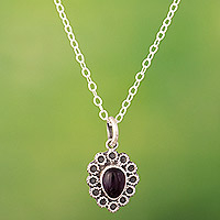 Amethyst pendant necklace, 'Palace Mystery' - Sterling Silver Pendant Necklace With Natural Amethyst