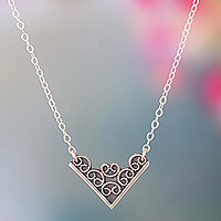 Sterling silver pendant necklace, 'Classic Angle' - Traditional Geometric Sterling Silver Pendant Necklace