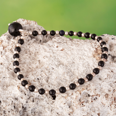 Natural Black Onyx Beaded Bracelet Crafted in Peru - Protective Gleam |  NOVICA