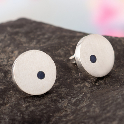 Pendientes de botón de sodalita - Pendientes de botón de plata de ley con gemas redondas de sodalita